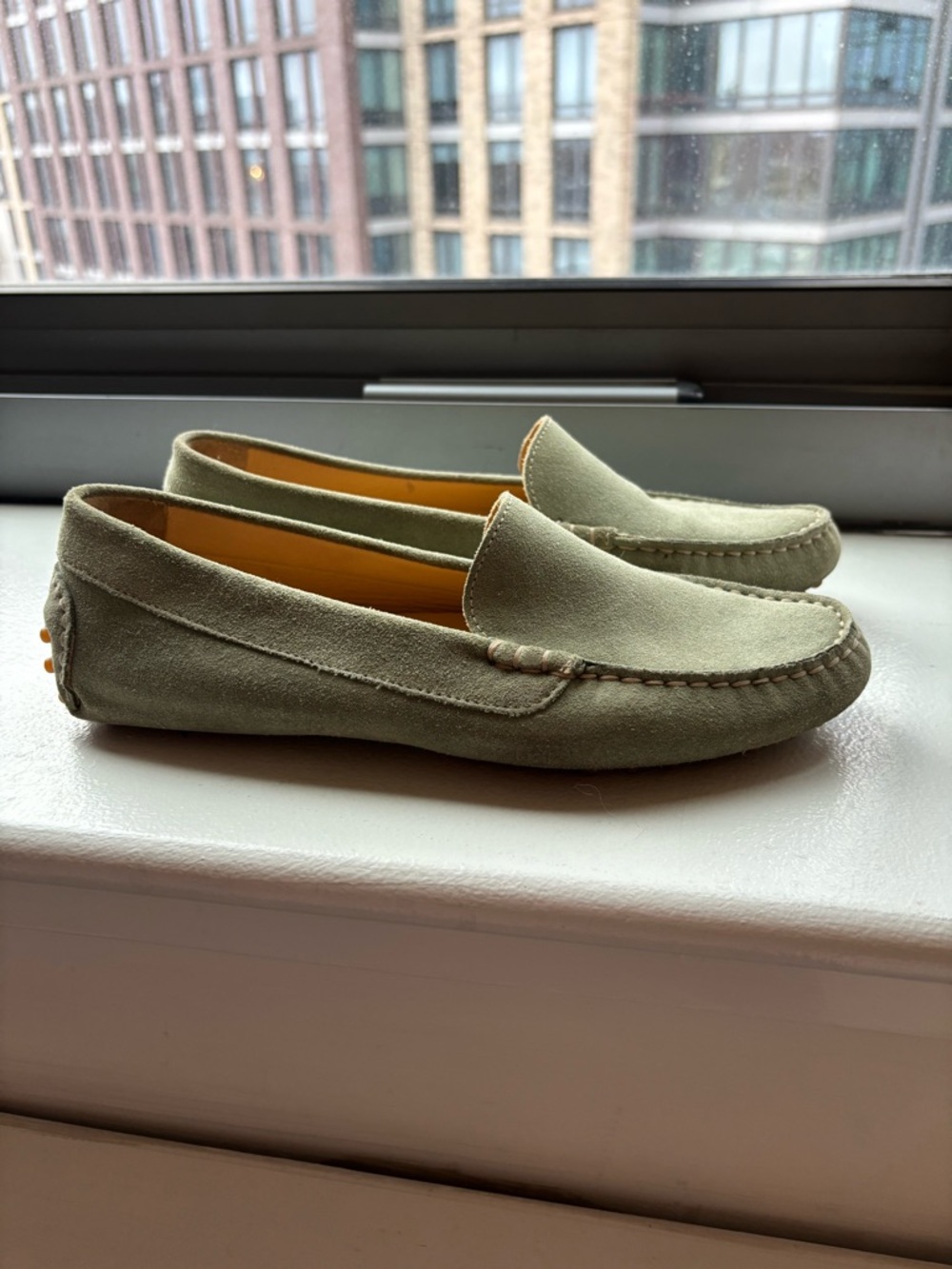 M Gemi Suede Slip-On Driving Loafers in Pale Green